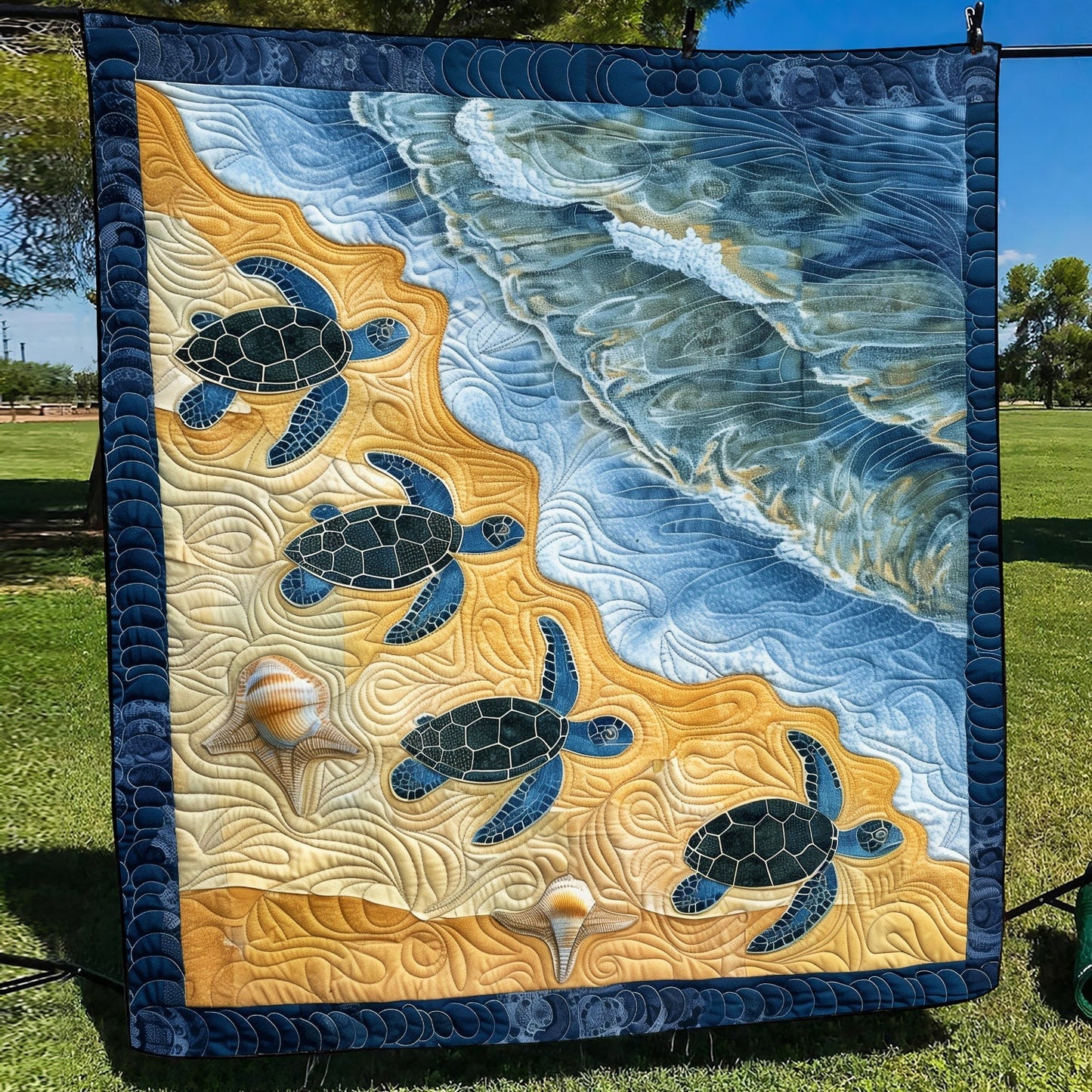 CozyCloud™ Turtles Return To The Ocean Quilted Blanket