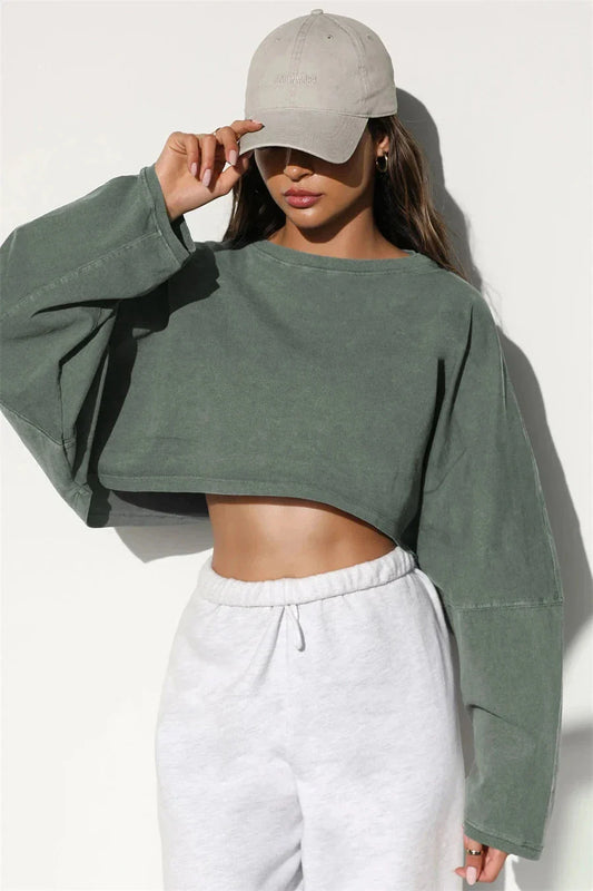 Emblem Crop Top Long Sleeve