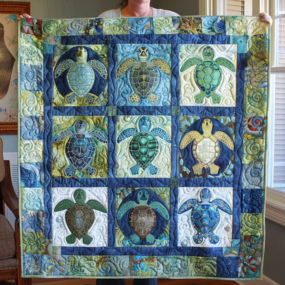 CozyCloud™ Blue Wave Turtle Quilted Blanket