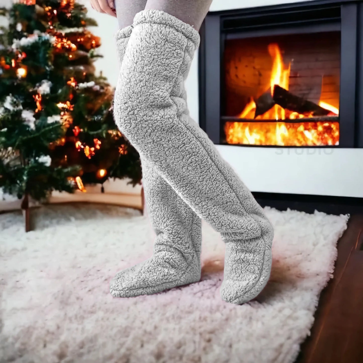 High Fuzzy Long Socks Winter Warm Cold Leg Knee Joint