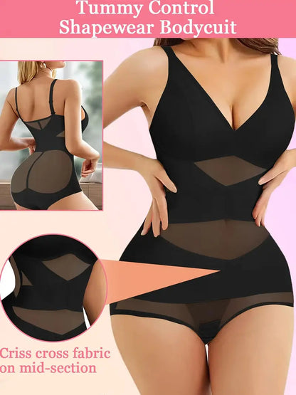 V Neck Built in Bra Mesh Breathable Shapewear