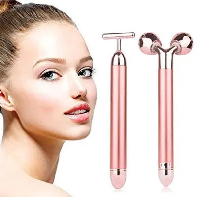 (2in1) Face Massager 3D Roller & 24K Facial Pulse T Shape Massager| Skin Care Tools