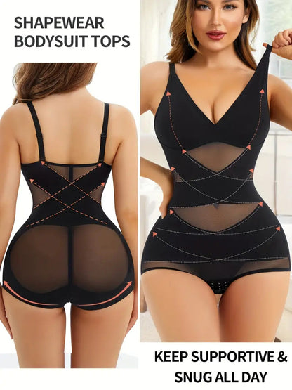 V Neck Built in Bra Mesh Breathable Shapewear