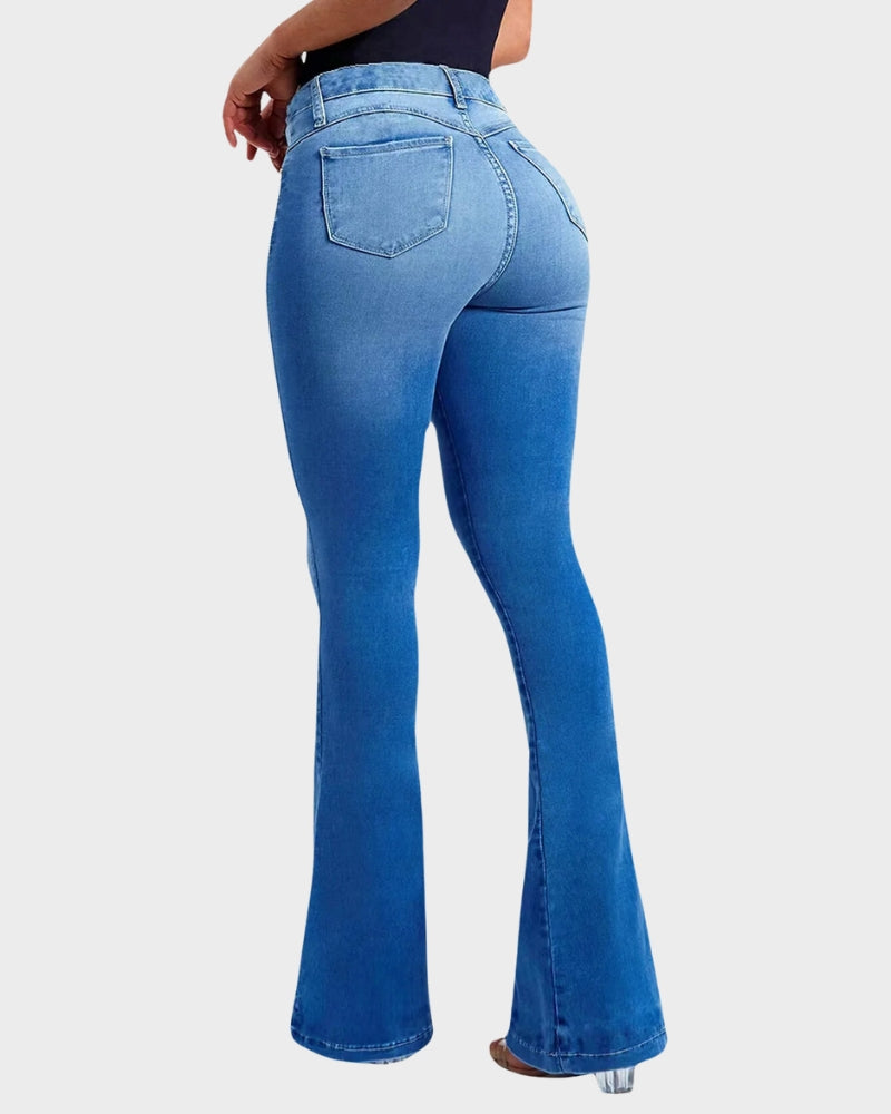 High Waist Slim Stretch Flared Jeans