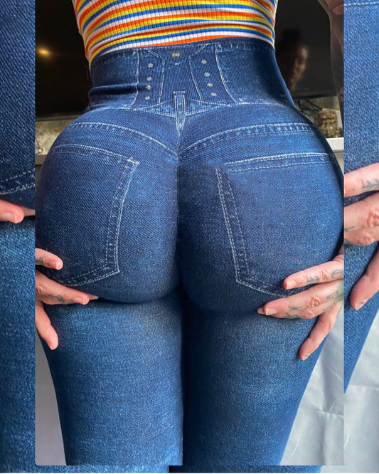 Blue Seamless Denim Scrunch Leggings