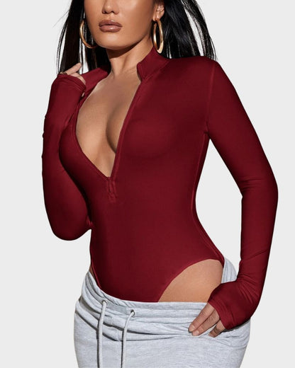 Deep V Long Sleeve Slim Fit Bodysuit