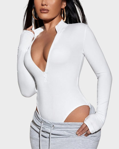 Deep V Long Sleeve Slim Fit Bodysuit