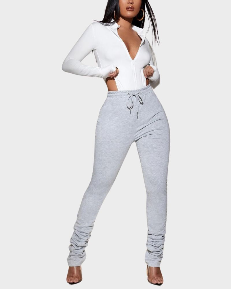 Deep V Long Sleeve Slim Fit Bodysuit