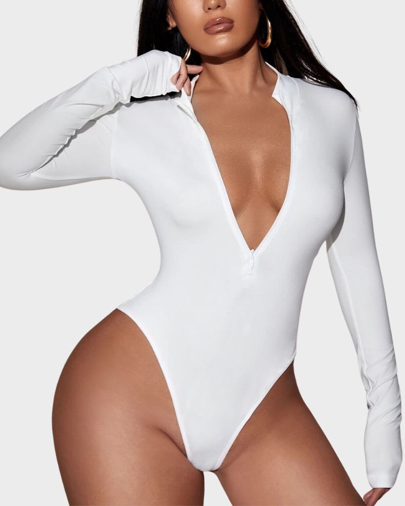 Deep V Long Sleeve Slim Fit Bodysuit