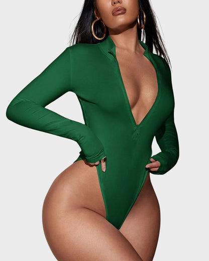 Deep V Long Sleeve Slim Fit Bodysuit