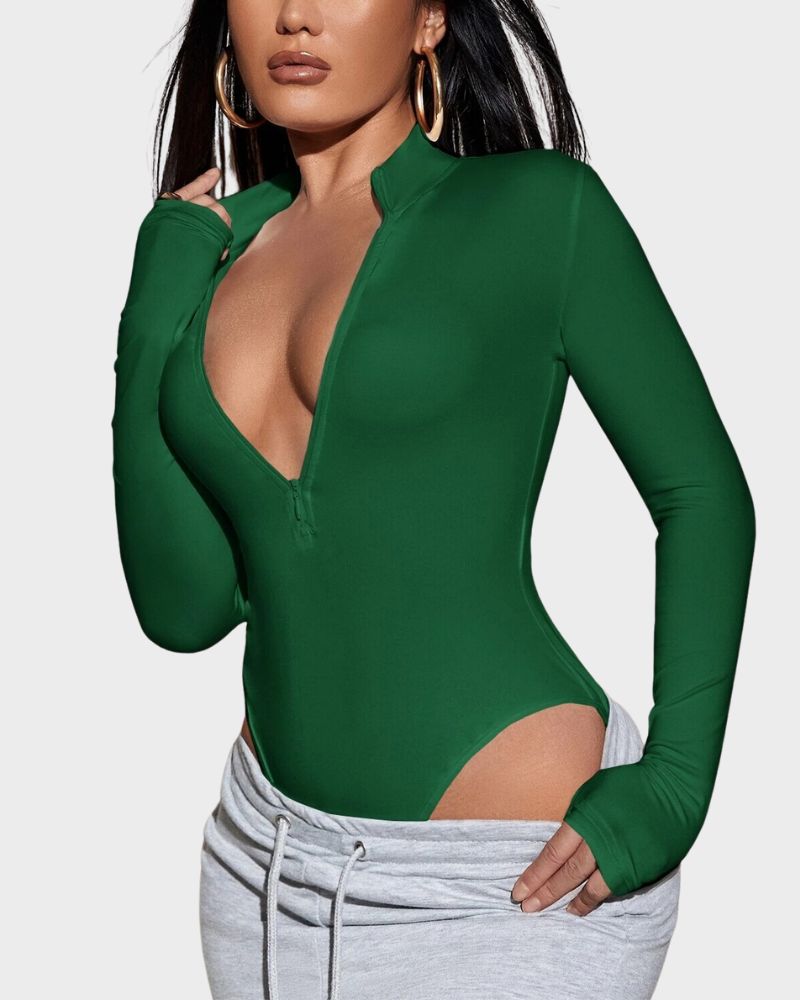 Deep V Long Sleeve Slim Fit Bodysuit