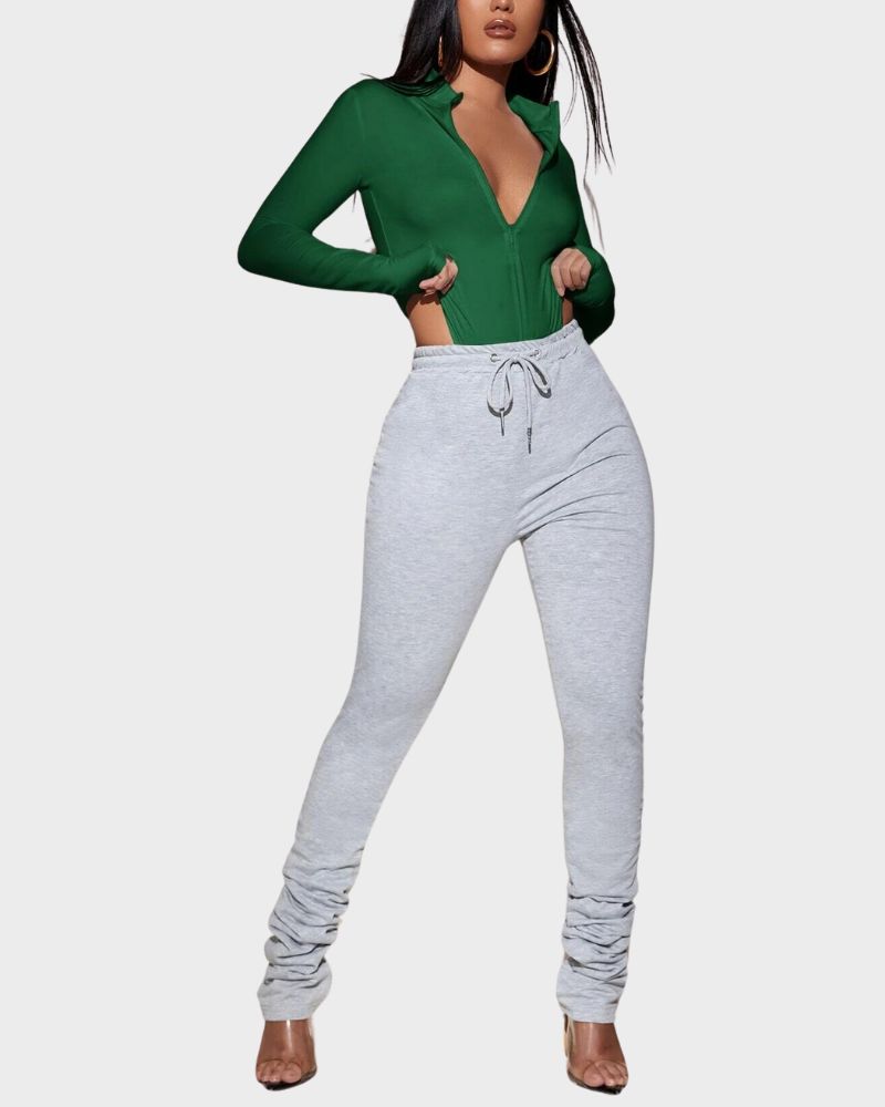 Deep V Long Sleeve Slim Fit Bodysuit