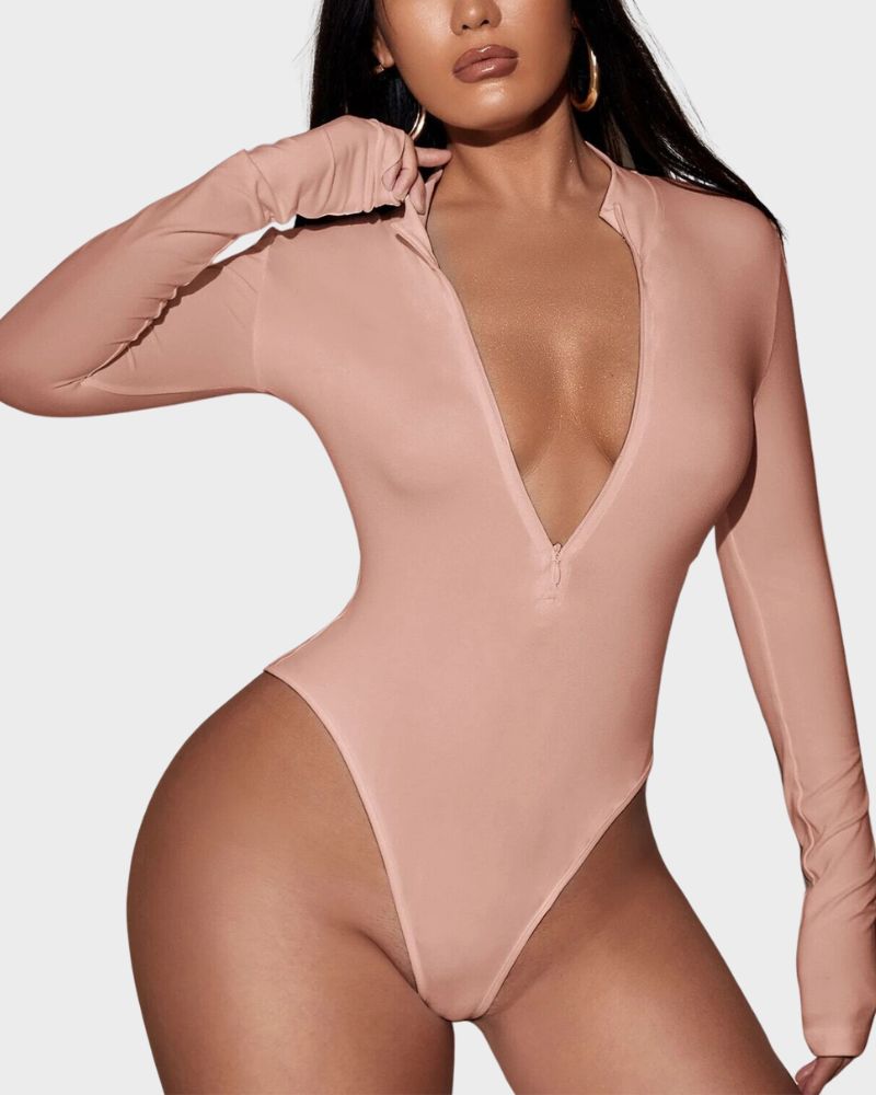 Deep V Long Sleeve Slim Fit Bodysuit