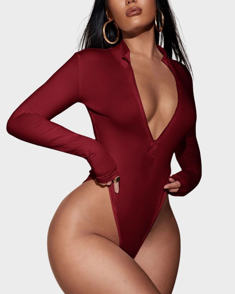 Deep V Long Sleeve Slim Fit Bodysuit