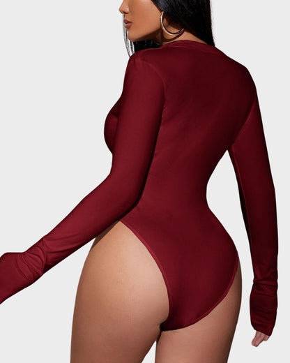 Deep V Long Sleeve Slim Fit Bodysuit