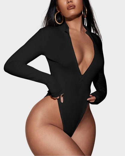 Deep V Long Sleeve Slim Fit Bodysuit