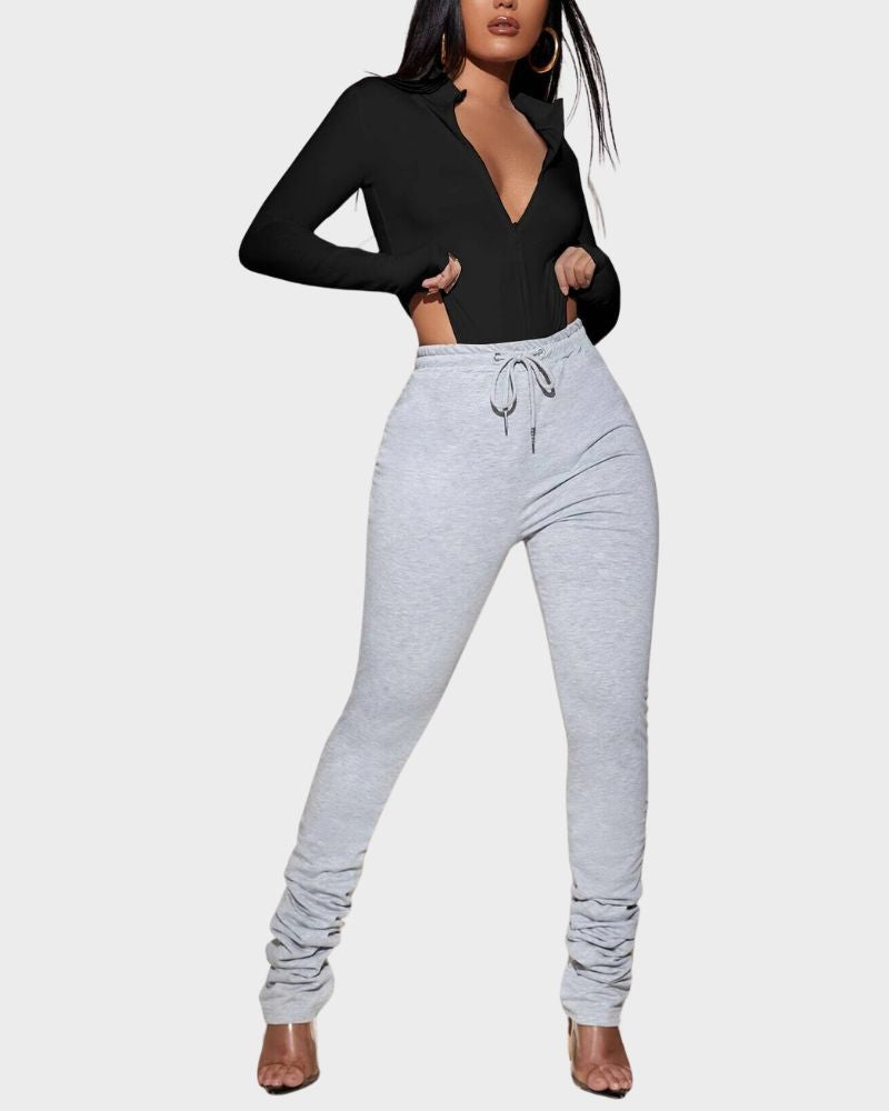 Deep V Long Sleeve Slim Fit Bodysuit