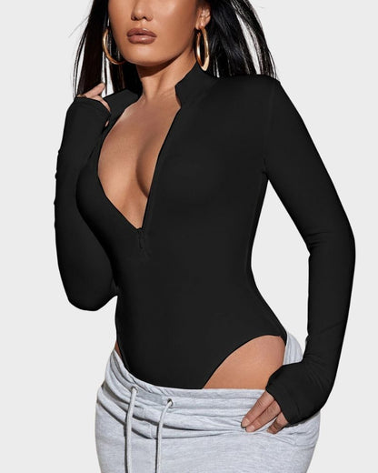 Deep V Long Sleeve Slim Fit Bodysuit