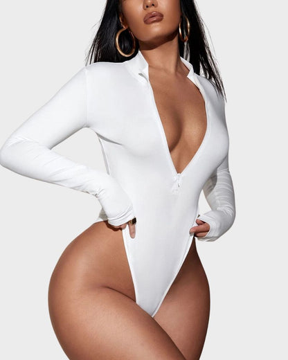 Deep V Long Sleeve Slim Fit Bodysuit