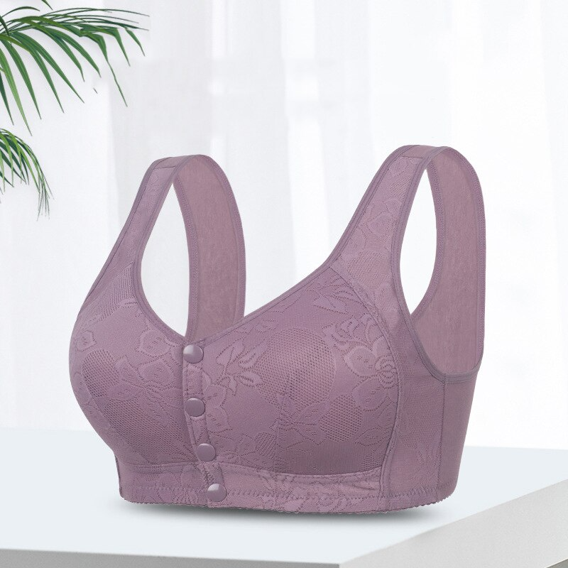 Rosette Bra Wireless Front Button Bras For Seniors Large Size Bra For Women