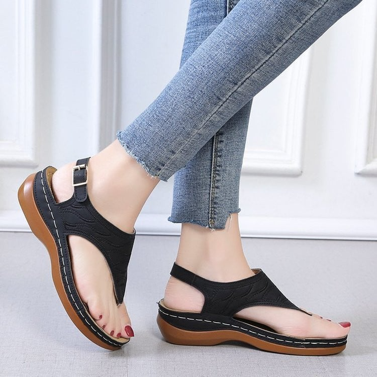 Summer Women's Leather Clip Toe Wedges Walking Sandals