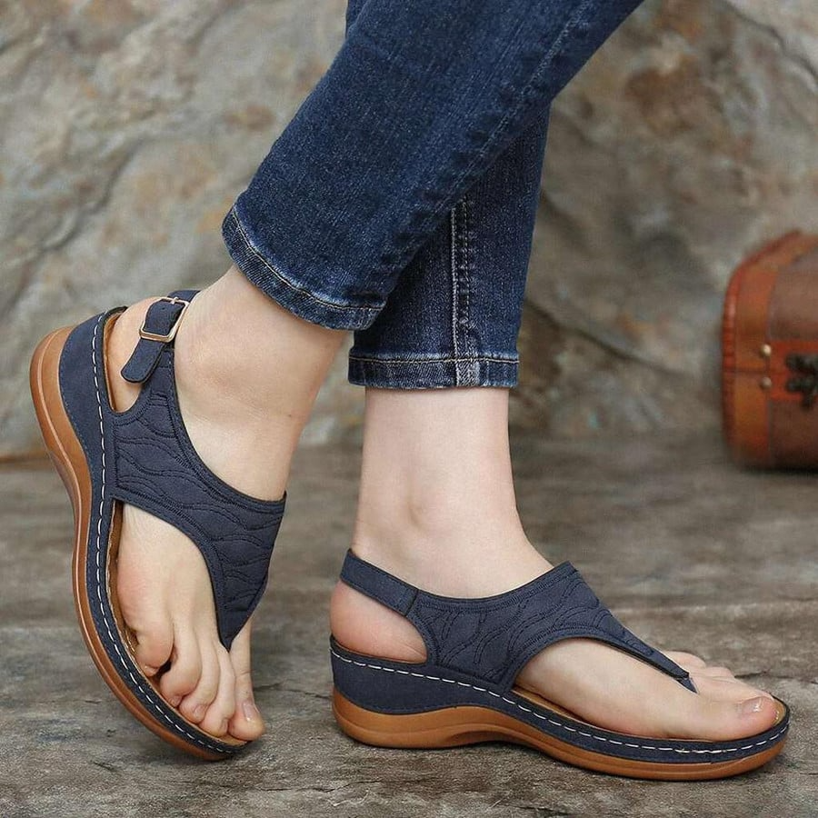 Summer Women's Leather Clip Toe Wedges Walking Sandals