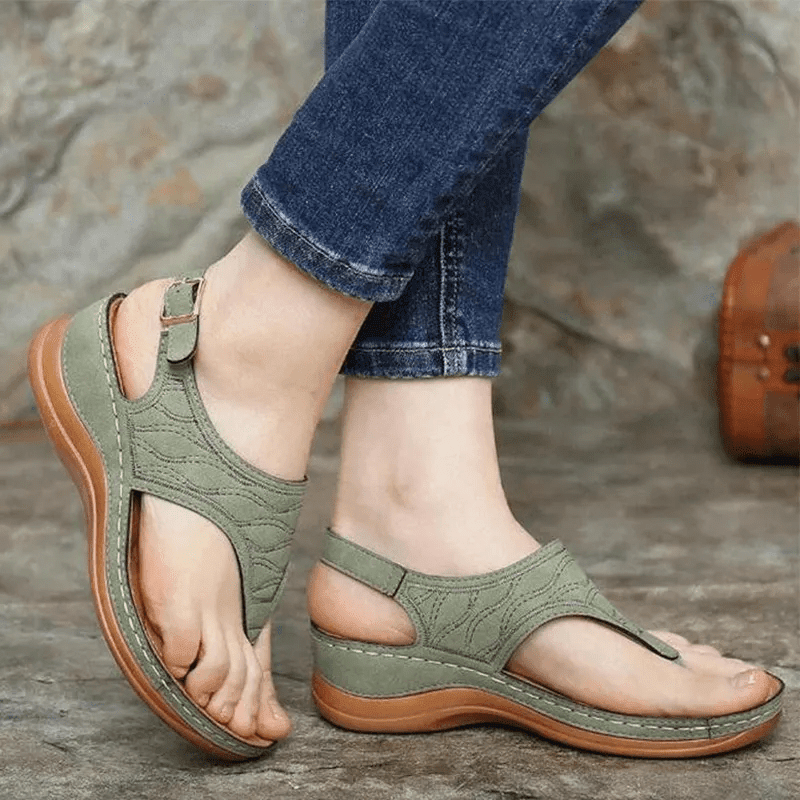 Summer Women's Leather Clip Toe Wedges Walking Sandals