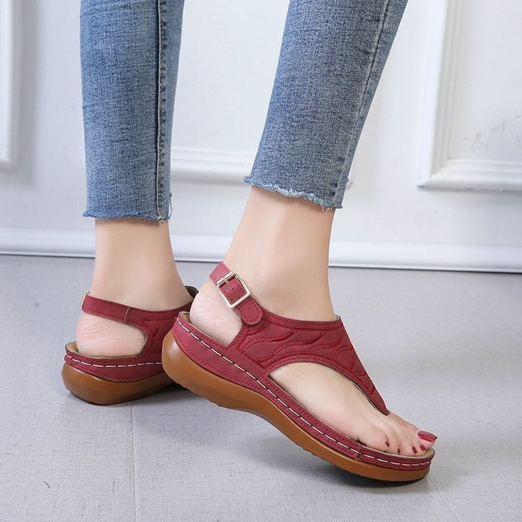 Summer Women's Leather Clip Toe Wedges Walking Sandals