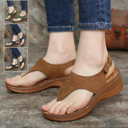 Summer Women's Leather Clip Toe Wedges Walking Sandals